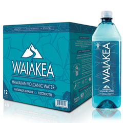 Waiakea Hawaiian volcanic water bottle 1L with natural alkalinity for hydration.