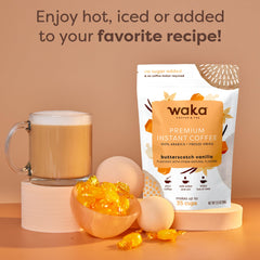 Waka instant coffee prepared with hot water for quick one-cup ritual.