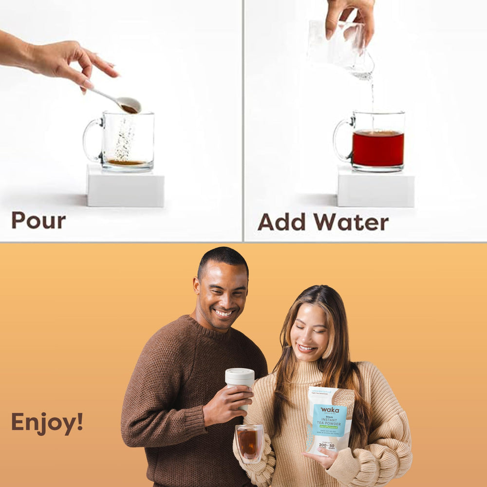 Home barista setup with Waka Instant Black Tea ready to mix