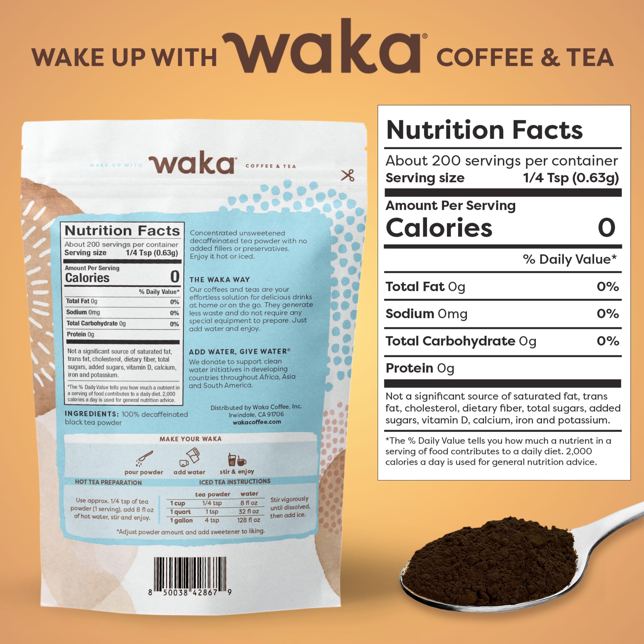 Tall glass of Waka Instant Black Tea iced beverage, refreshing and easy