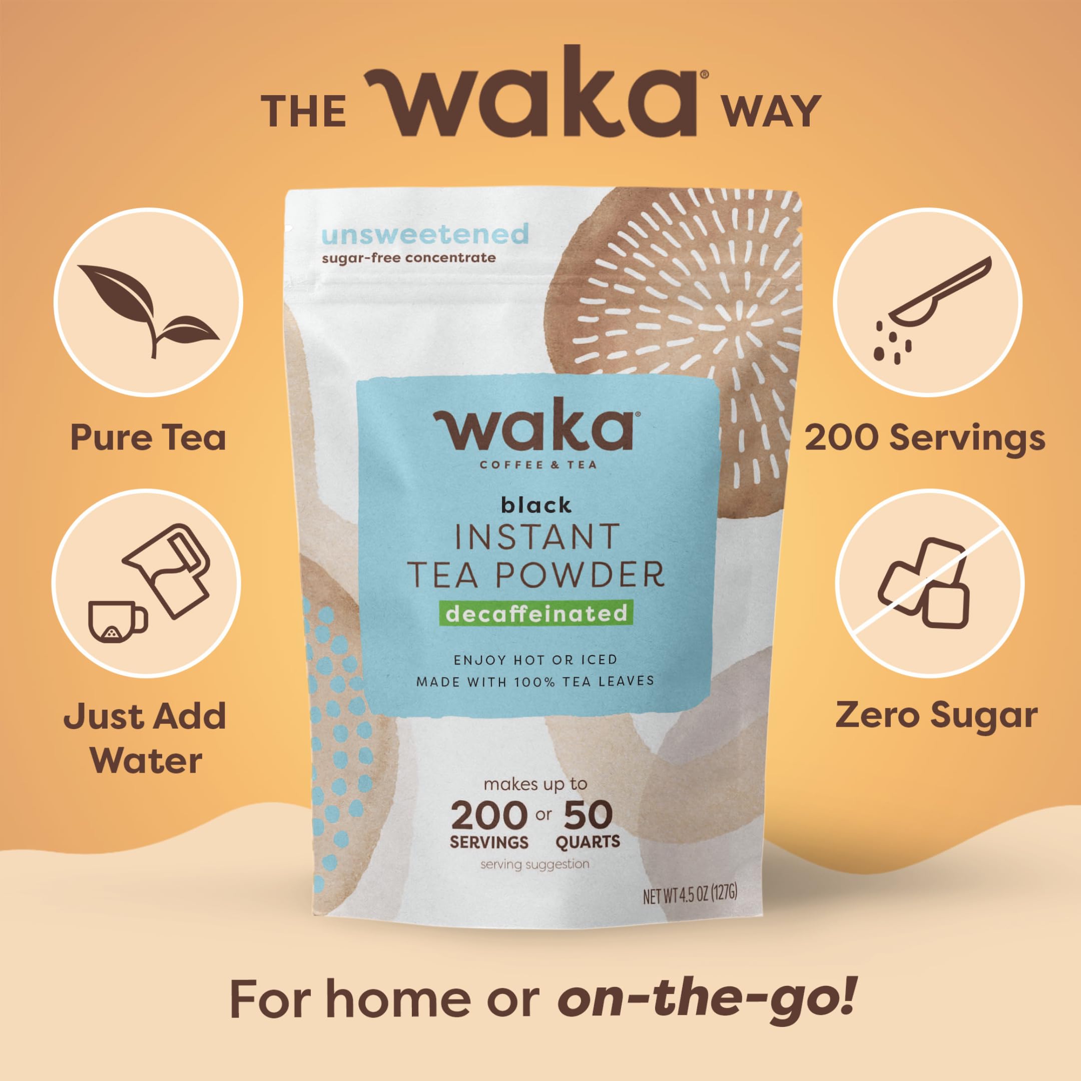 California-packaged Waka Instant Black Tea pouch for convenient home use