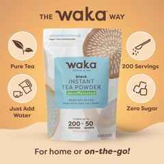 California-packaged Waka Instant Black Tea pouch for convenient home use