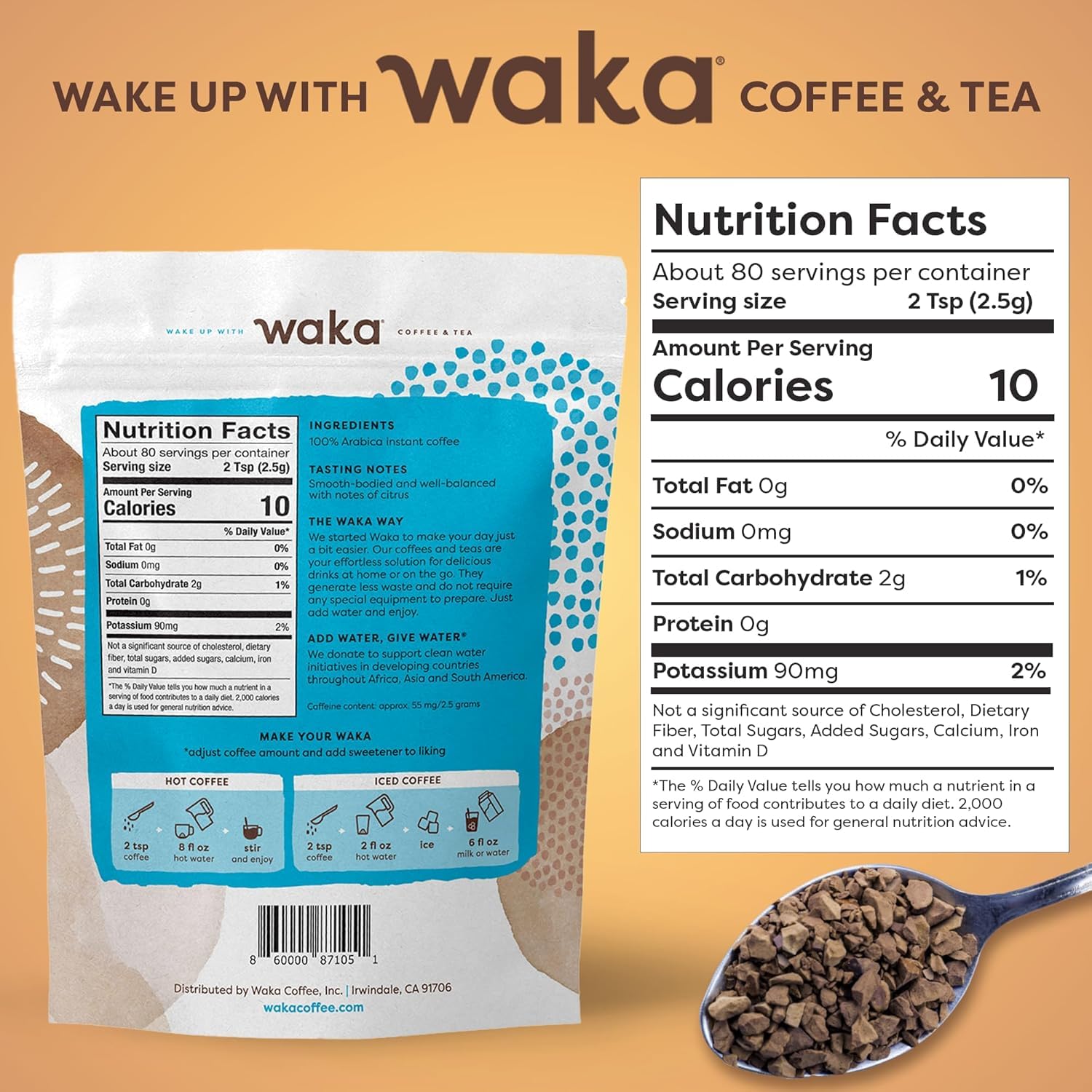 Waka Instant Coffee Medium Roast being poured hot for a quick cup at home