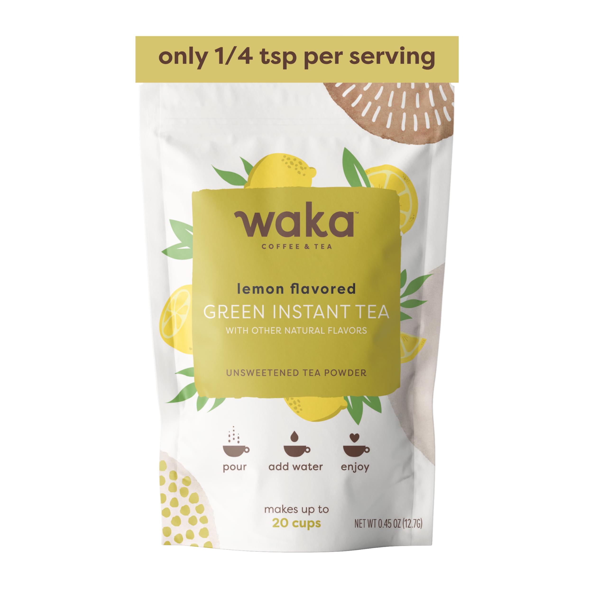 Waka Instant Green Tea Lemon powder for quick, unsweetened flavor