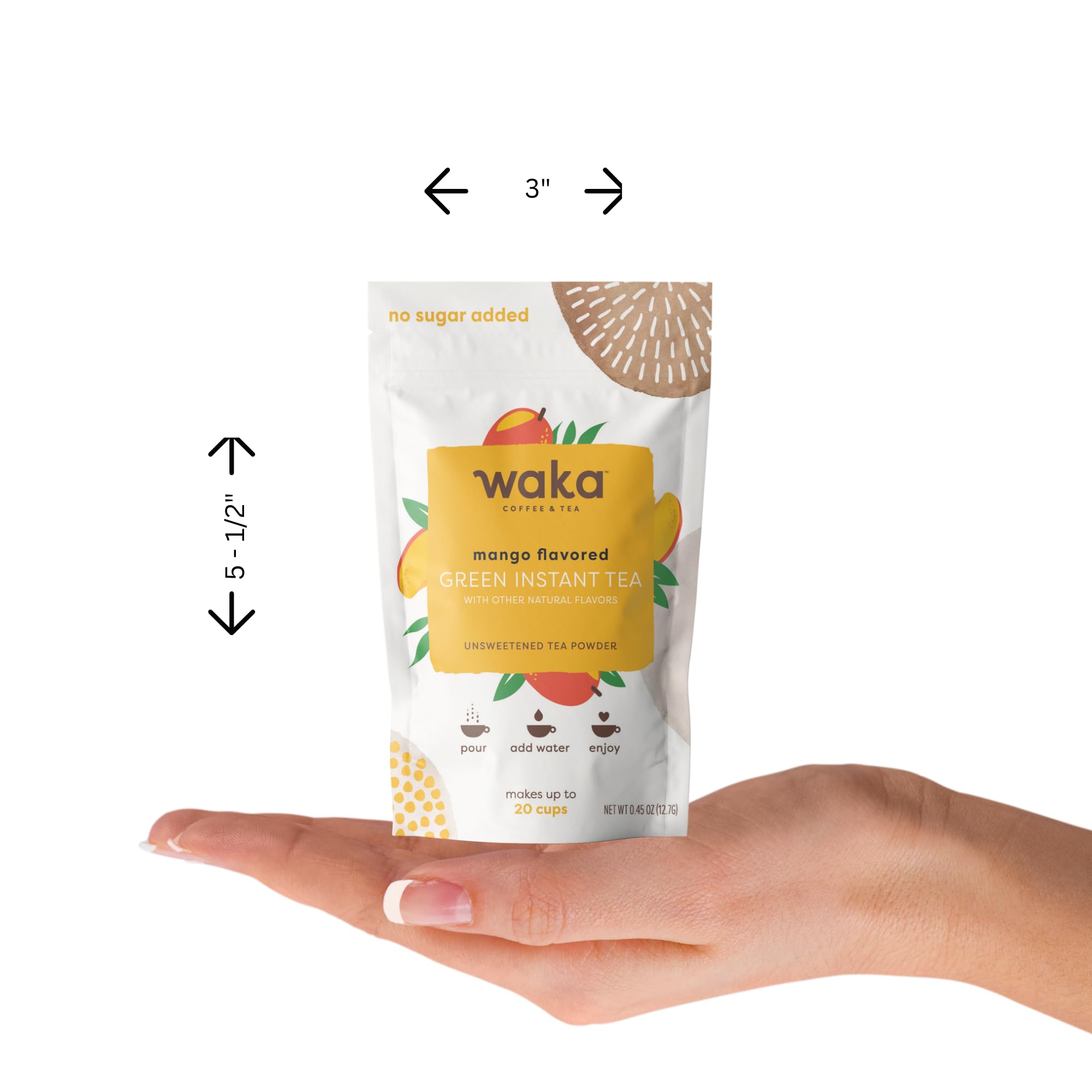 Waka Instant Green Tea Mango travel sample pack for on-the-go moments.