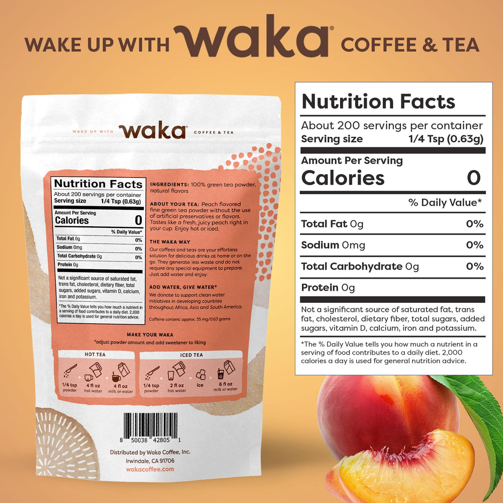 Waka peach green tea powder dissolves quickly in water