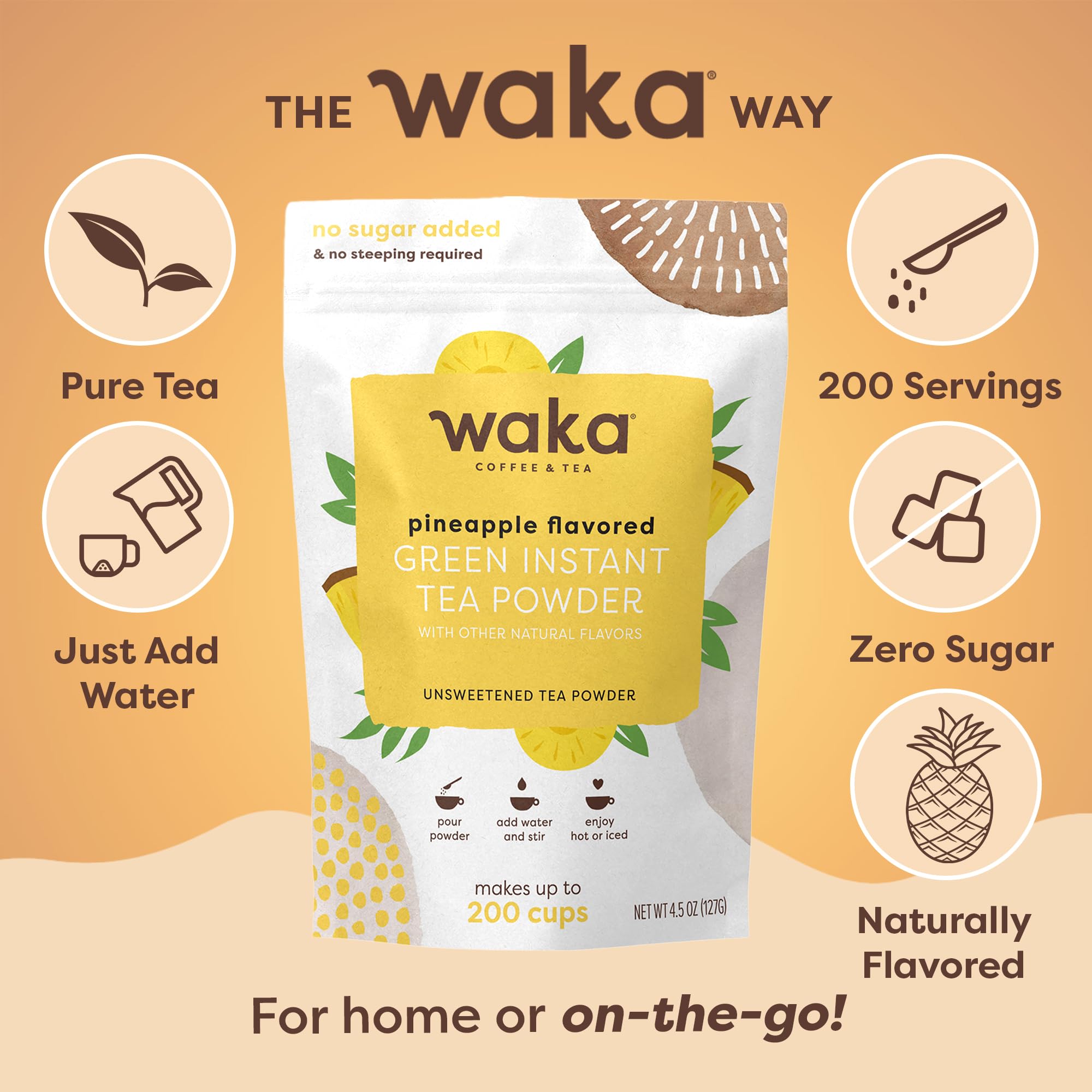 Waka Instant Green Tea Pineapple iced tea in a glass for refreshing breaks.