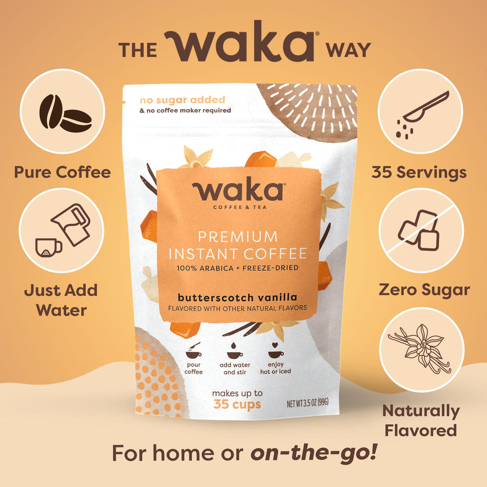 Waka coffee on an office desk, ideal for on-the-go sipping.