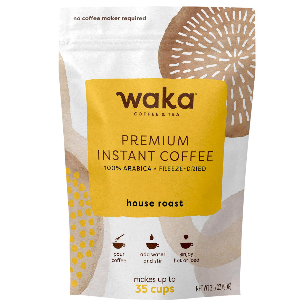 Waka Premium Instant Coffee House Roast pouch for quick, flavorful mornings.