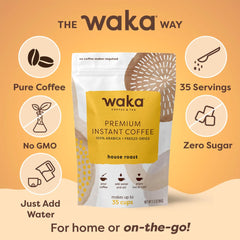 Waka Premium Instant Coffee iced glass showcases refreshing flavor for warm days.