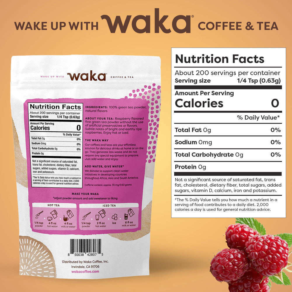 Waka Raspberry Green Tea hot cup with raspberry aroma and steam