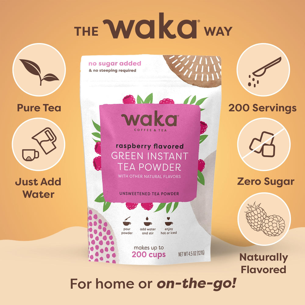 Chilled glass of Waka Raspberry Green Tea over ice for refreshment