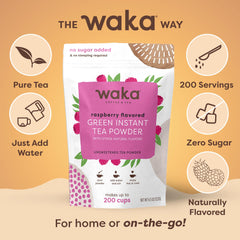 Chilled glass of Waka Raspberry Green Tea over ice for refreshment
