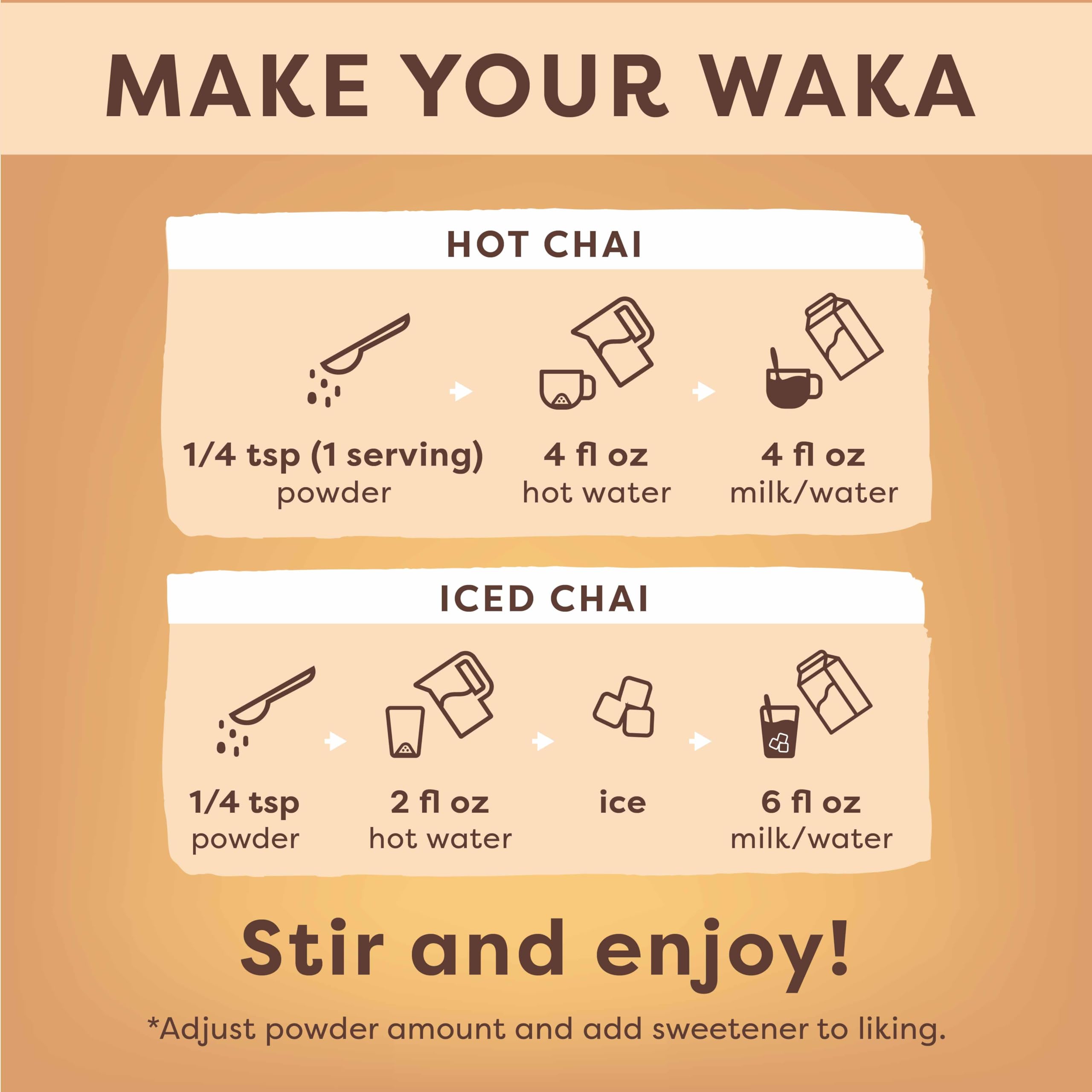 Waka Traditional Chai Tea Powder Mix latte-ready option for cozy mornings.