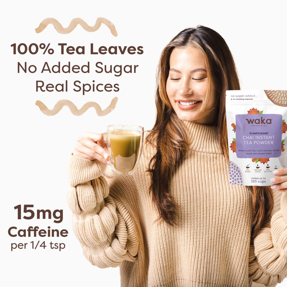 Waka Traditional Chai Tea Powder Mix natural-ingredients list emphasizes pure leaves and spices.