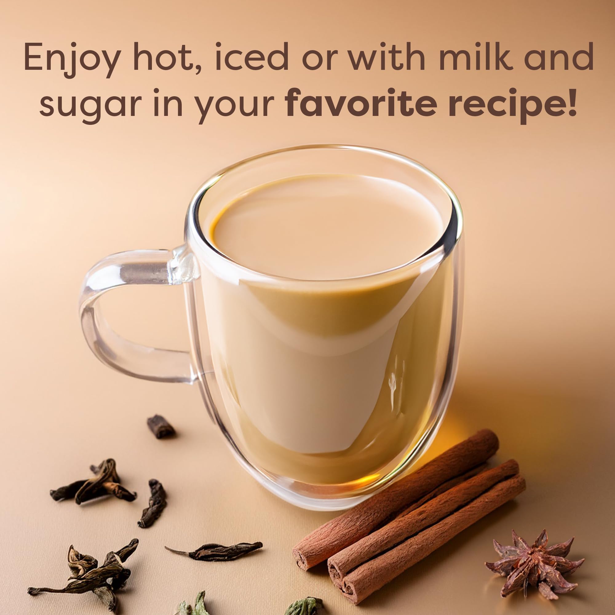 Waka Traditional Chai Tea Powder Mix pouch front highlights vegan-friendly, sugar-free ingredients.