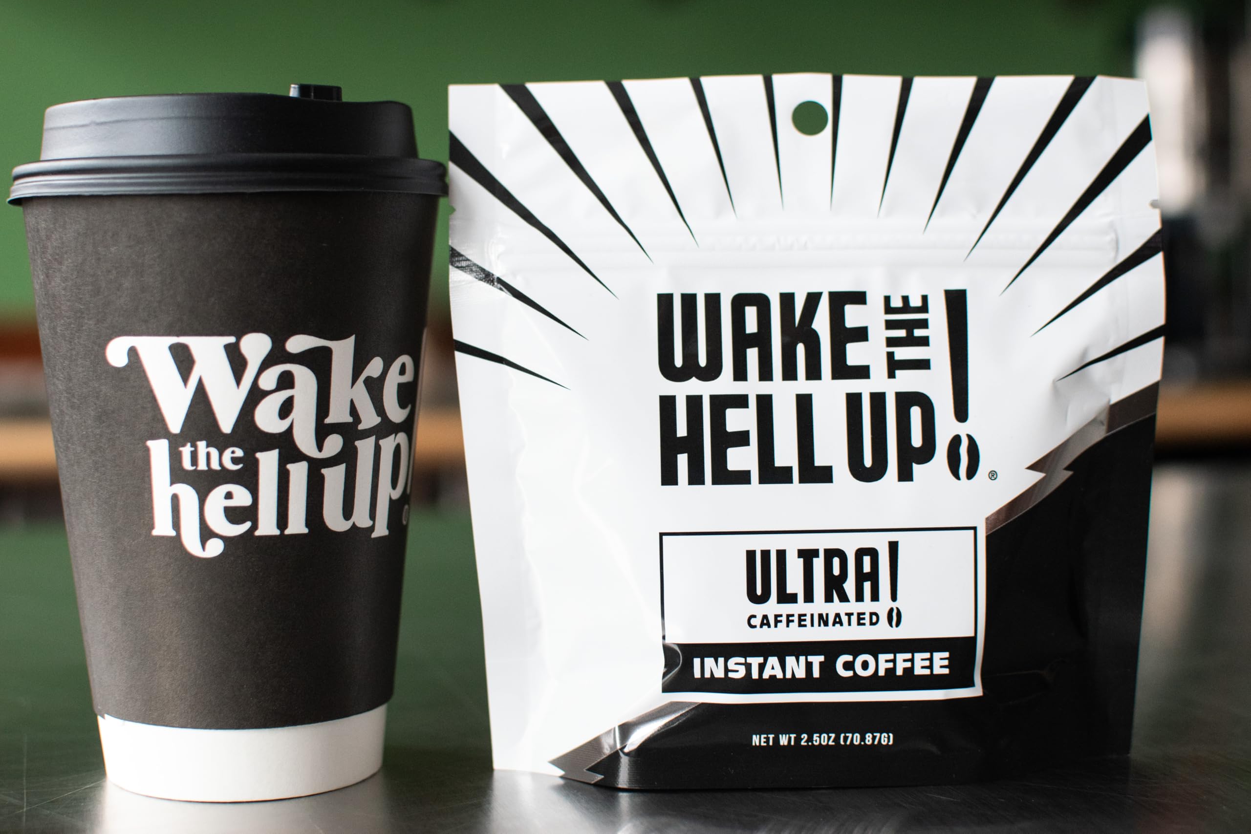 Wake The Hell Up! steaming cup showcases bold flavor for a strong morning start.