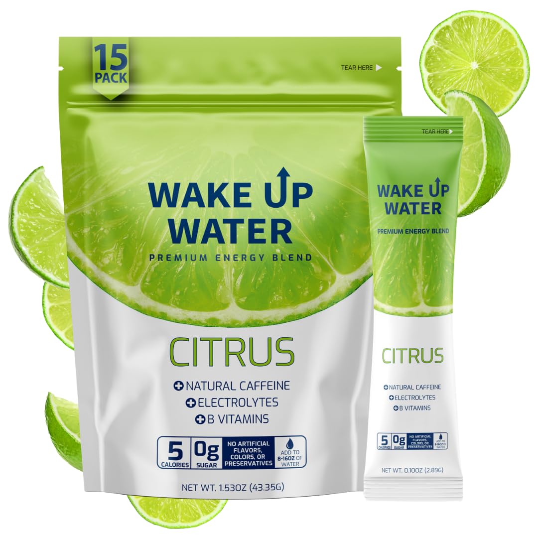 Wake Up Water Citrus drink mix bottle pour for on-the-go hydration and energy