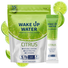 Wake Up Water Citrus drink mix bottle pour for on-the-go hydration and energy