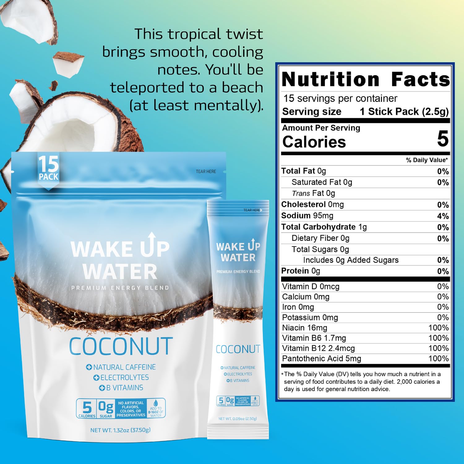 Wake Up Water glass with coconut refreshes hydration and adds tropical aroma.