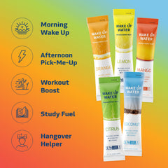 Wake Up Water lemon packet open provides bright taste and steady hydration