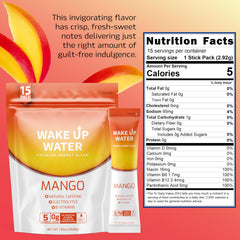 Wake Up Water Mango drink mix sachet ready for on-the-go energy.