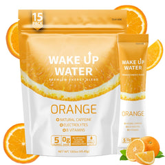 Wake Up Water orange flavor packet for on-the-go energy and hydration.