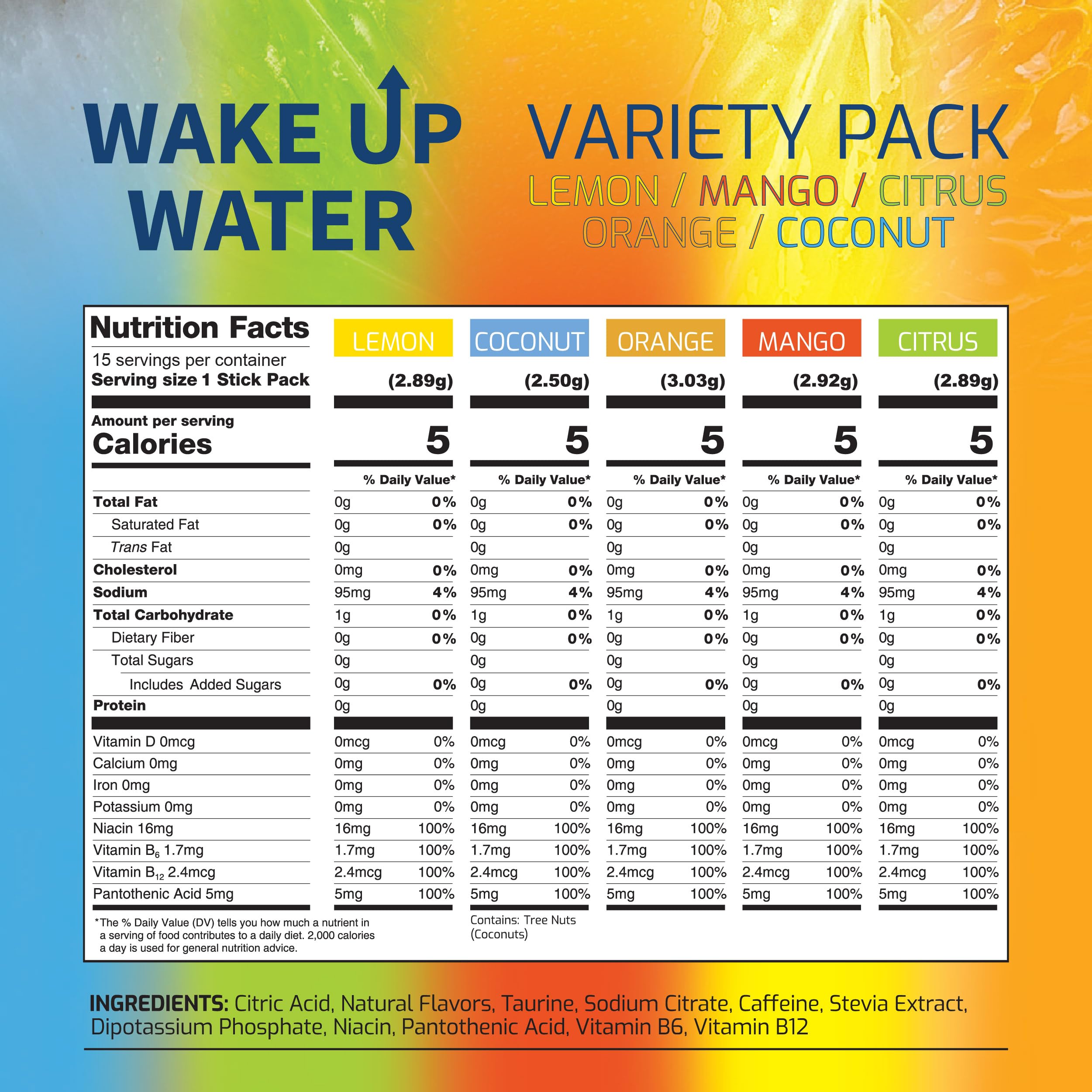 Wake Up Water orange packet open ready to energize your day naturally