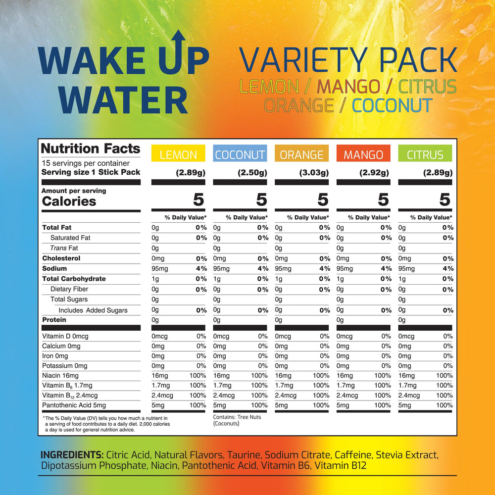 Wake Up Water orange packet open ready to energize your day naturally