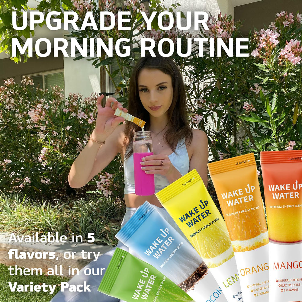 Wake Up Water variety pack tub showcasing multiple flavors for daily experimentation