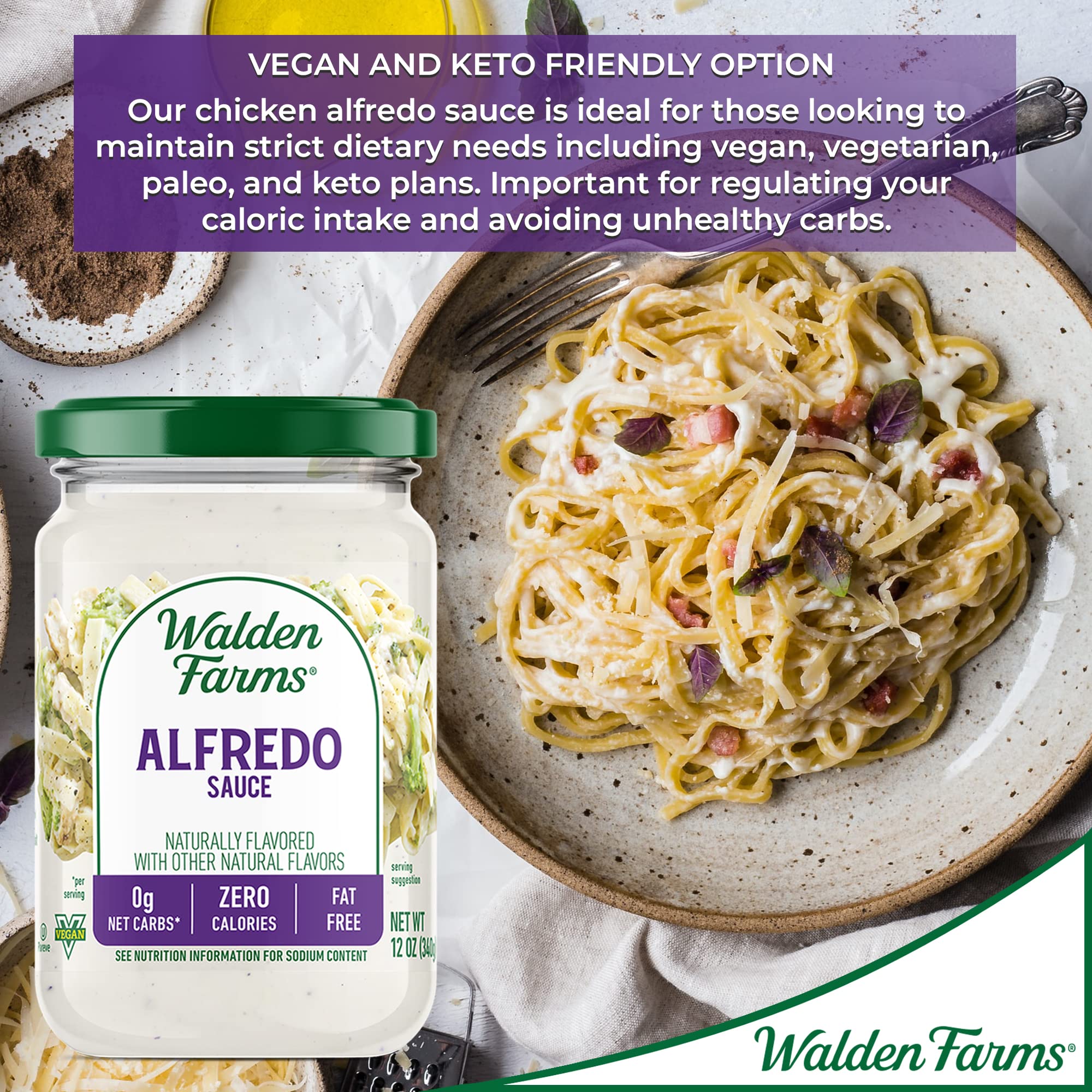 Walden Farms Alfredo sauce in fridge ready for quick weeknight meals.