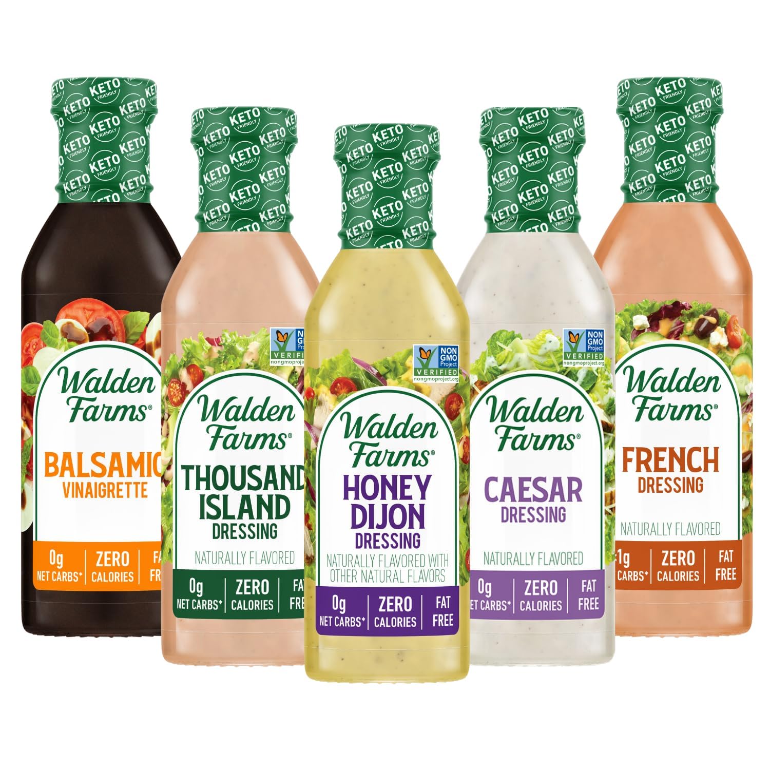 Walden Farms Balsamic Vinaigrette bottle pour over fresh greens for light, calorie-free flavor