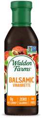 Walden Farms Balsamic Vinaigrette bottle highlighting calorie-free flavor for salads.