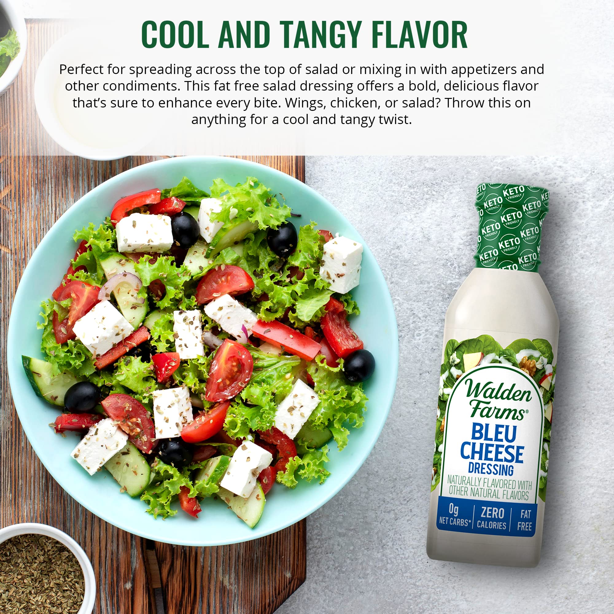 Close-up of creamy texture of Walden Farms Bleu Cheese Dressing