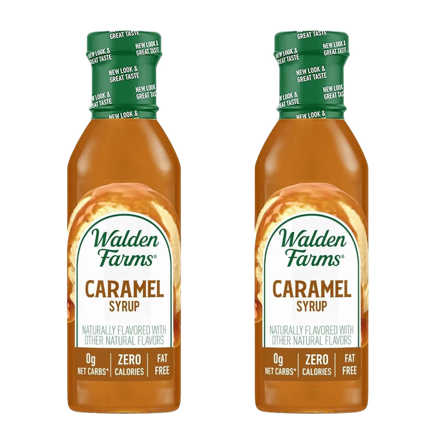Walden Farms Caramel Syrup two-pack bottles ready for use in the kitchen.