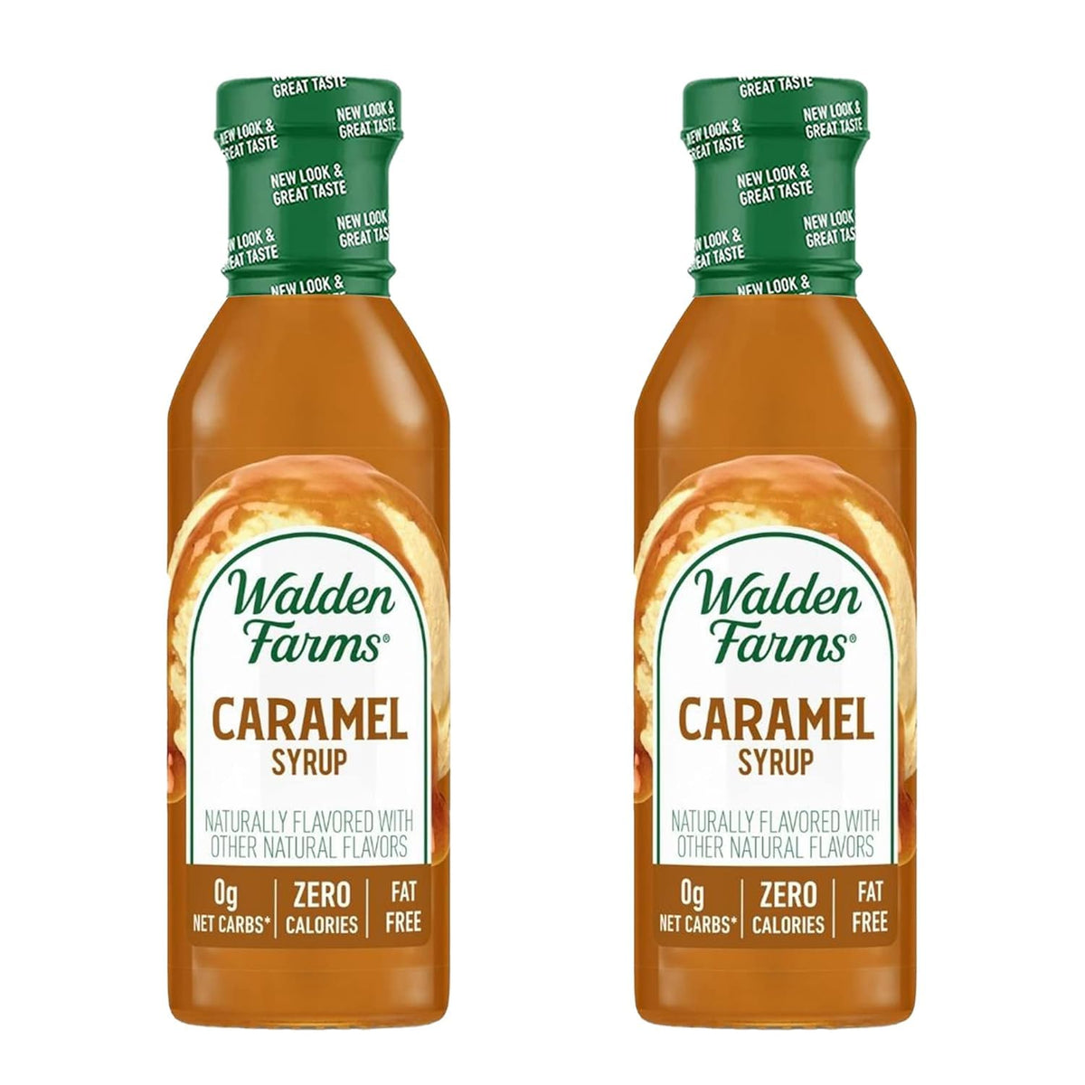 Walden Farms Caramel Syrup two-pack bottles ready for use in the kitchen.