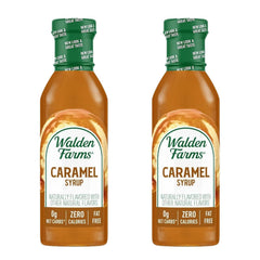 Walden Farms Caramel Syrup two-pack bottles ready for use in the kitchen.