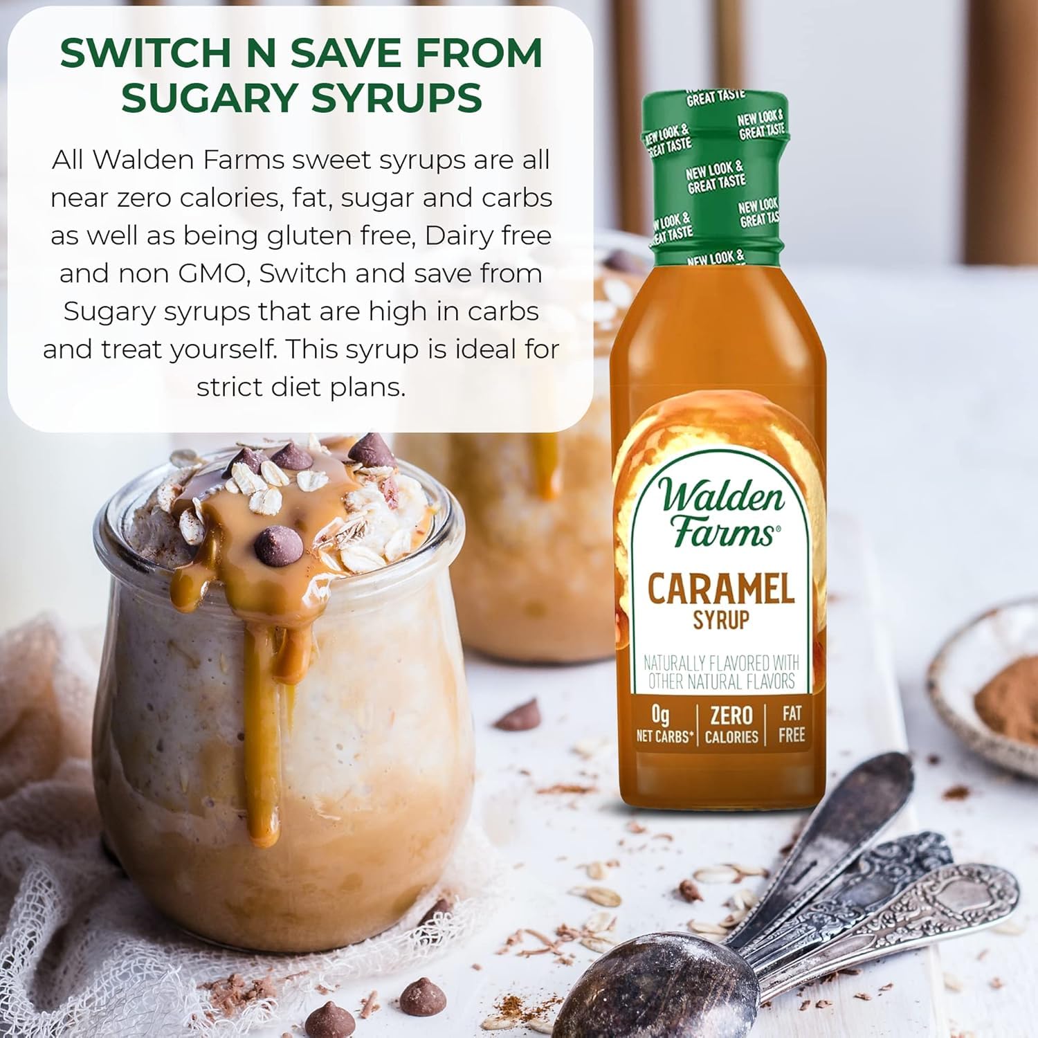 Walden Farms Caramel Syrup added to coffee for a silky caramel lift.