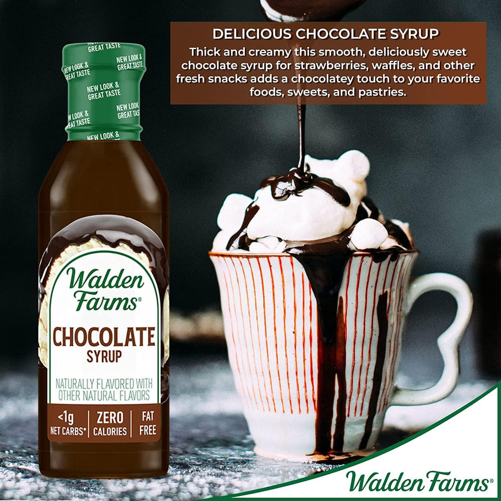 Walden Farms chocolate syrup on ice cream—velvety texture, zero calories.