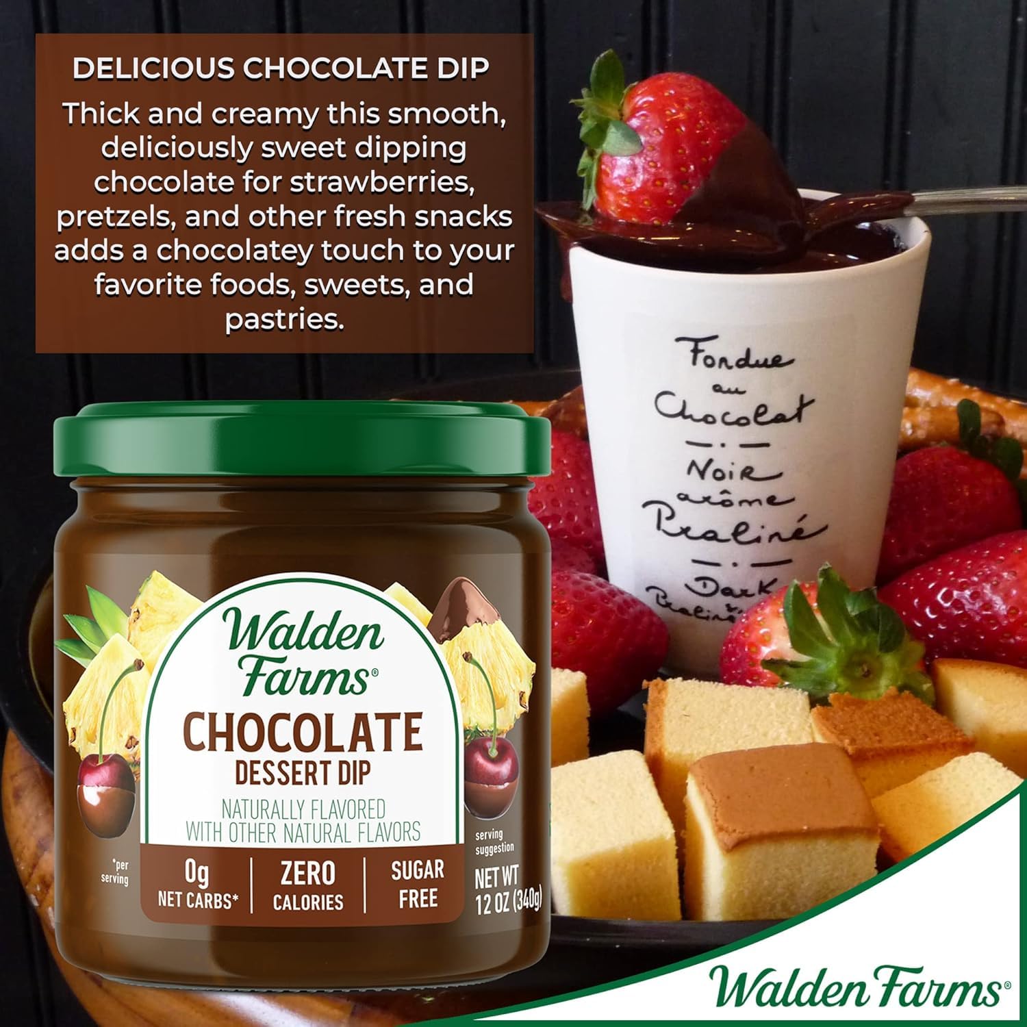 Walden Farms Dip Calorie Free Chocolate pouring — smooth, sugar-free topping.