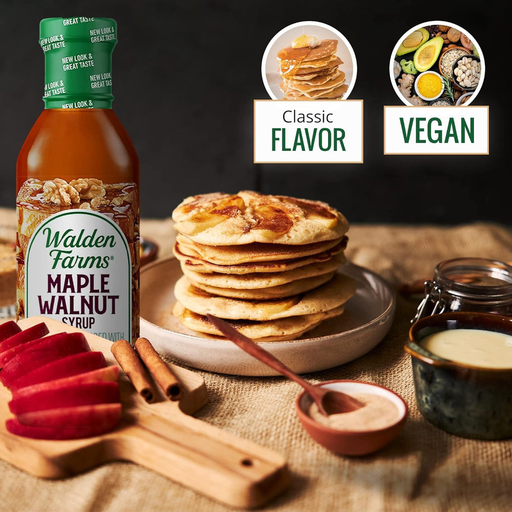 Walden Farms Maple Walnut Syrup as a dessert topping on berries and ice cream.