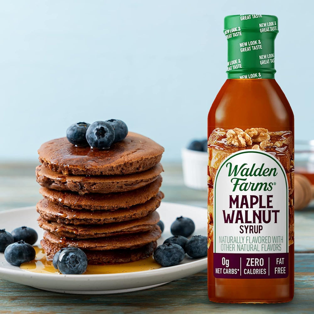 Walden Farms Maple Walnut Syrup on yogurt providing flavor without calories.