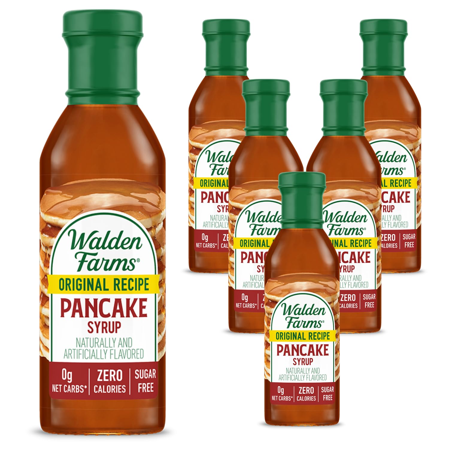 Walden Farms Original Pancake Syrup pack front showing zero calories for pancakes