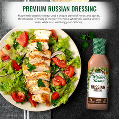 Walden Farms Russian Dressing being poured onto a sandwich for flavor.