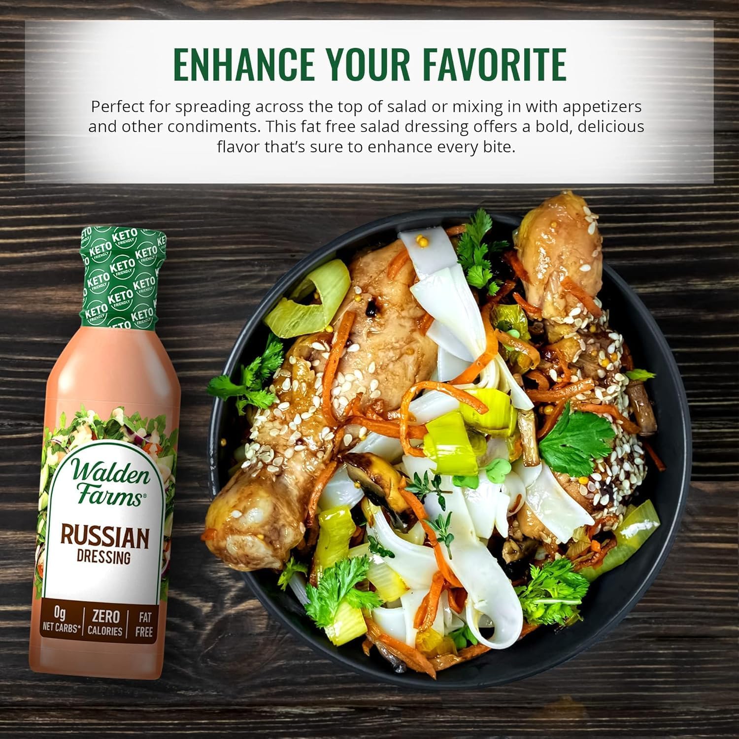 Walden Farms Russian Dressing jar with veggie sticks for dipping.
