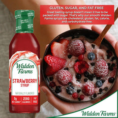 Walden Farms Strawberry Syrup on pancakes as a sugar-free breakfast topping