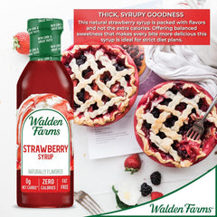 Walden Farms Strawberry Syrup pouring into yogurt for keto-friendly sweetness
