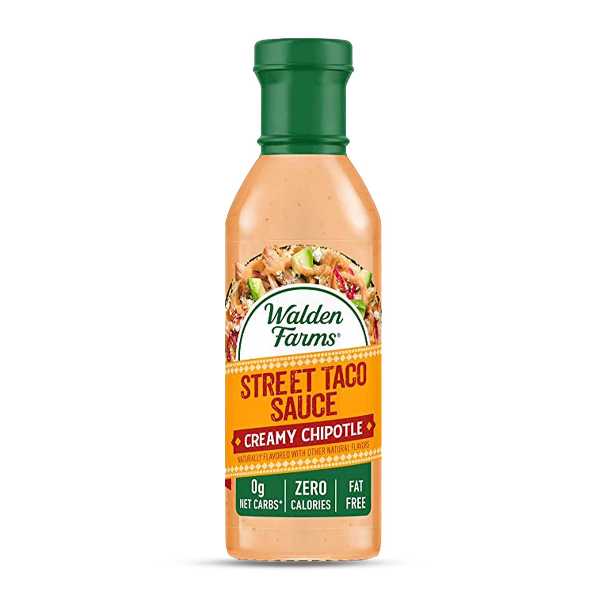 Walden Farms Creamy Chipotle Street Taco Sauce bottle delivering zero calories and bold smoky flavor.