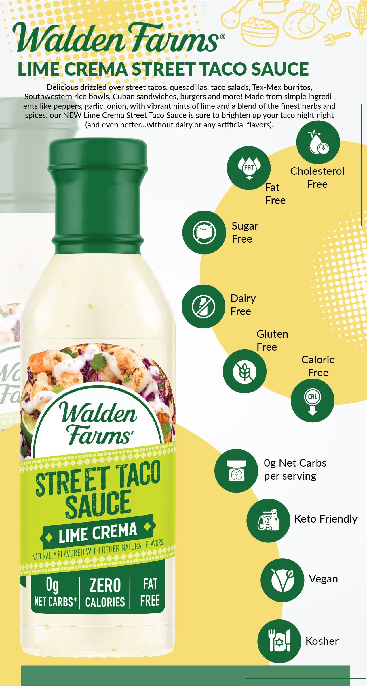 Kitchen scene with Walden Farms Lime Crema ready to use on tacos