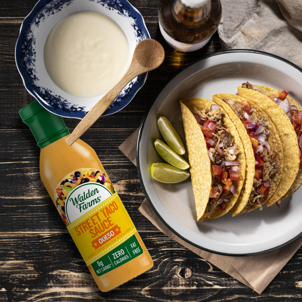Walden Farms drizzle on veggies with queso flavor and no added sugar.